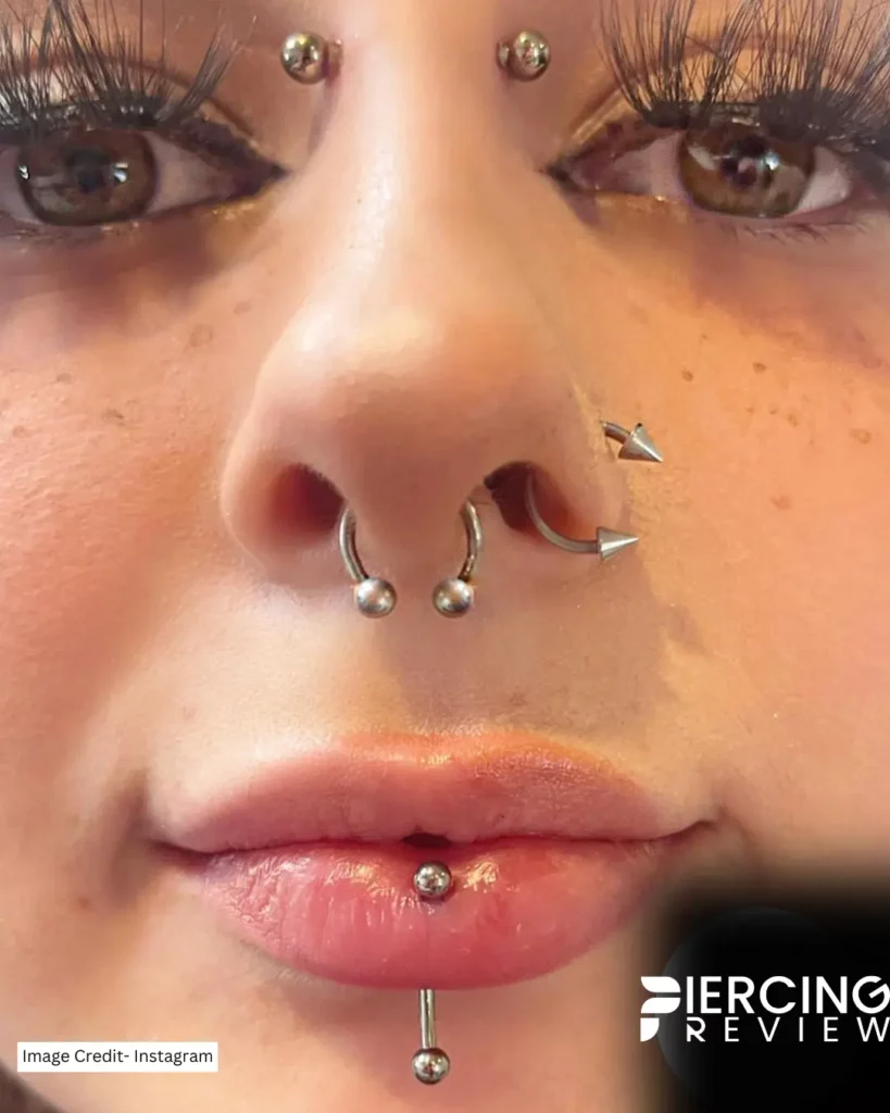 Lower Lip piercing with septum - girl Ashley Piercing