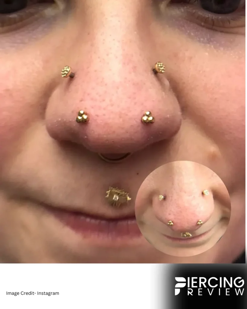 unique gold studs women on nose images - Mantis Piercing