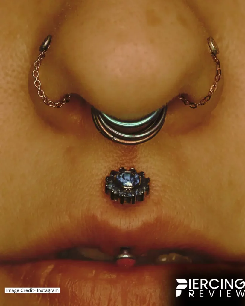 blue diamond jewelry women upper lips Jestrum Vertical Philtrum Piercing lover image