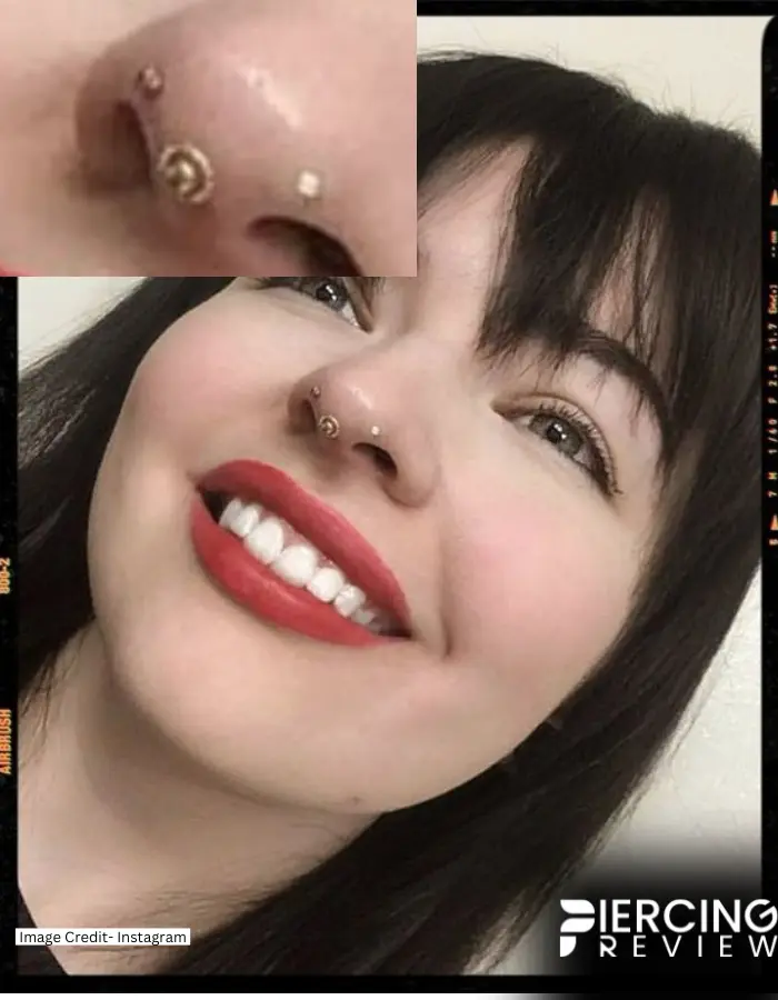 women image with gold studs in Austin Bar Piercing